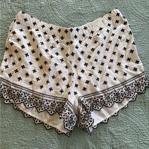 Abercrombie & Fitch White Shorts with Blue Floral Embroidery
